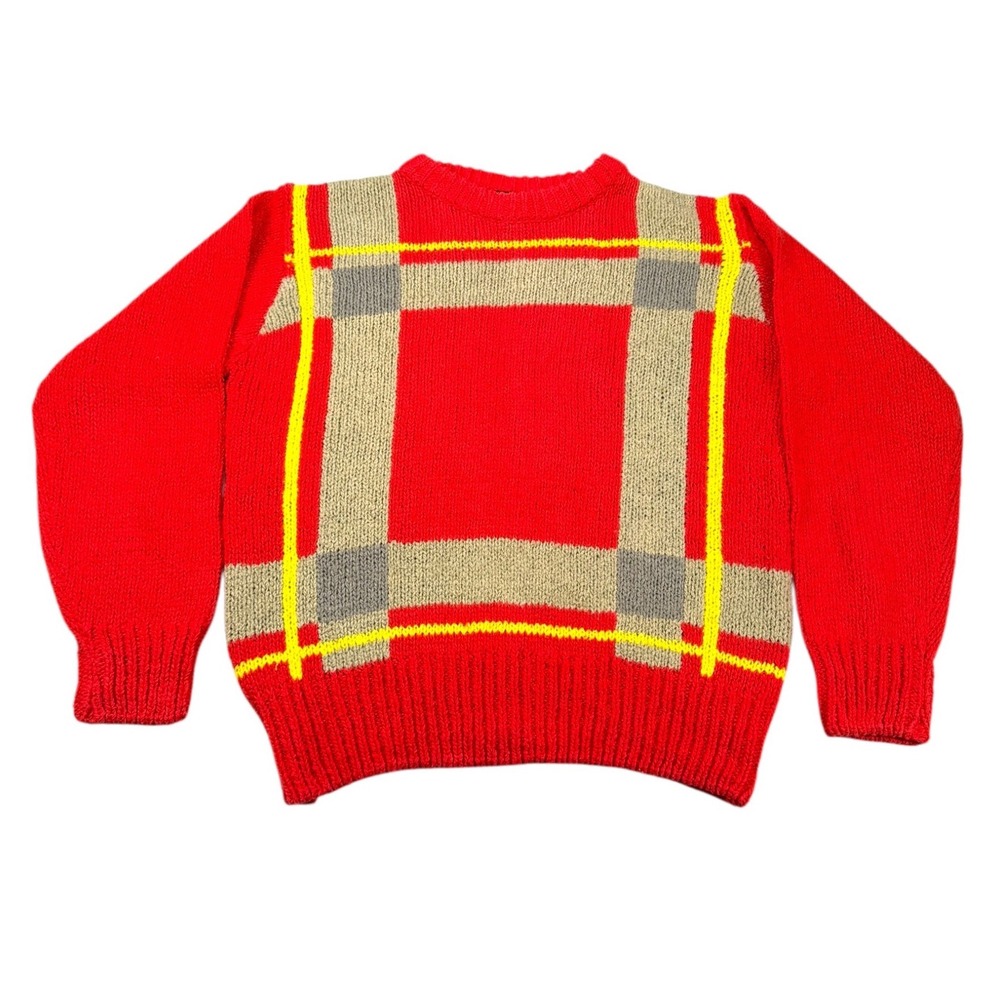 Vintage Liz Claiborne Petites Sweater Women P Red Plaid Knit 80s Cotton Blend